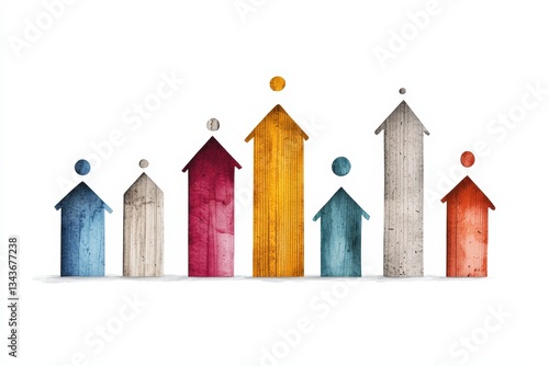 Colorful wooden houses symbolizing growth and community diversity, perfect for real estate, family, or home-themed projects.