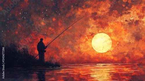 Serene Fishing Under the Sunlight Reflection on Water