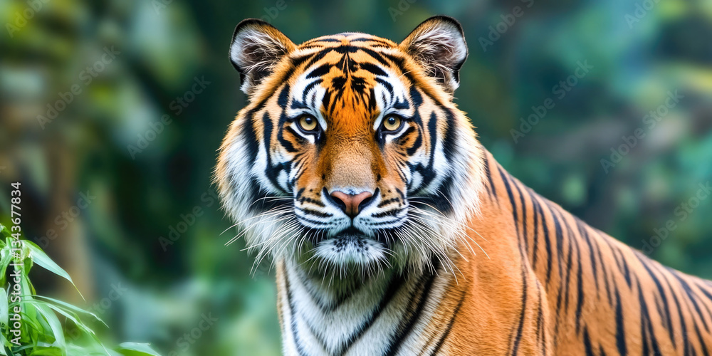 Majestic bengal tiger in lush green forest habitat Majestic bengal tiger in lush green forest habitat