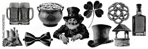 Set of St Patrick's Day halftone grunge vector design elements