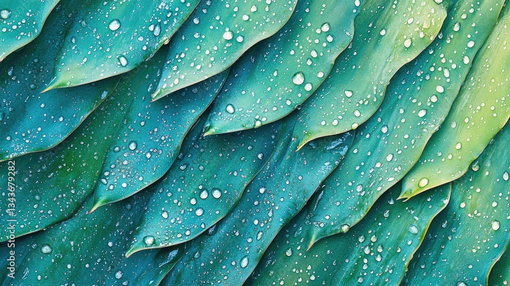 Obraz premium Teal Dew-Kissed Leaves: A Symphony of Nature's Beauty