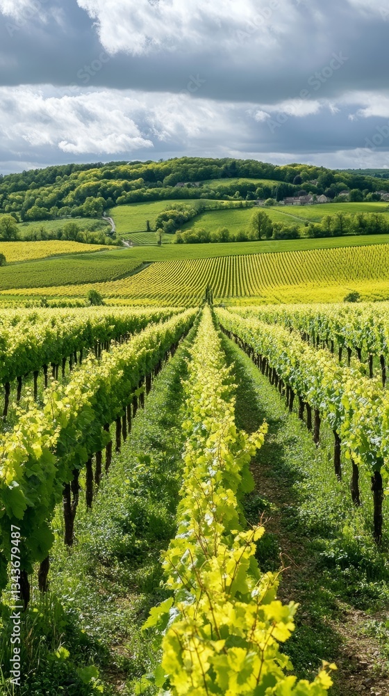 Naklejka premium Chardonnay wine sampling in Burgundy vineyards during spring