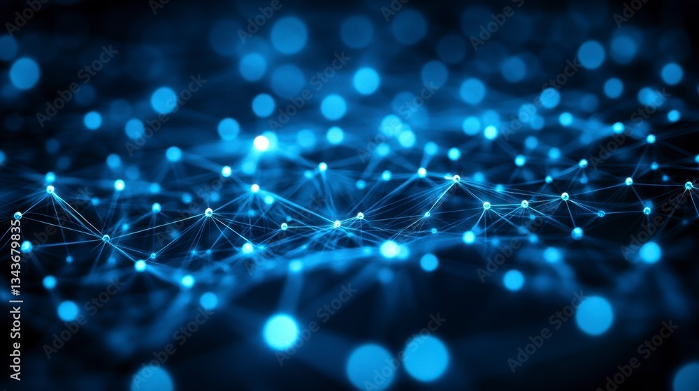 Abstract background with glowing blue network nodes and connections. Dark background with bokeh effect. Digital network concept. Abstract background with glowing blue network nodes and connections. Dark background with bokeh effect. Digital network concept.