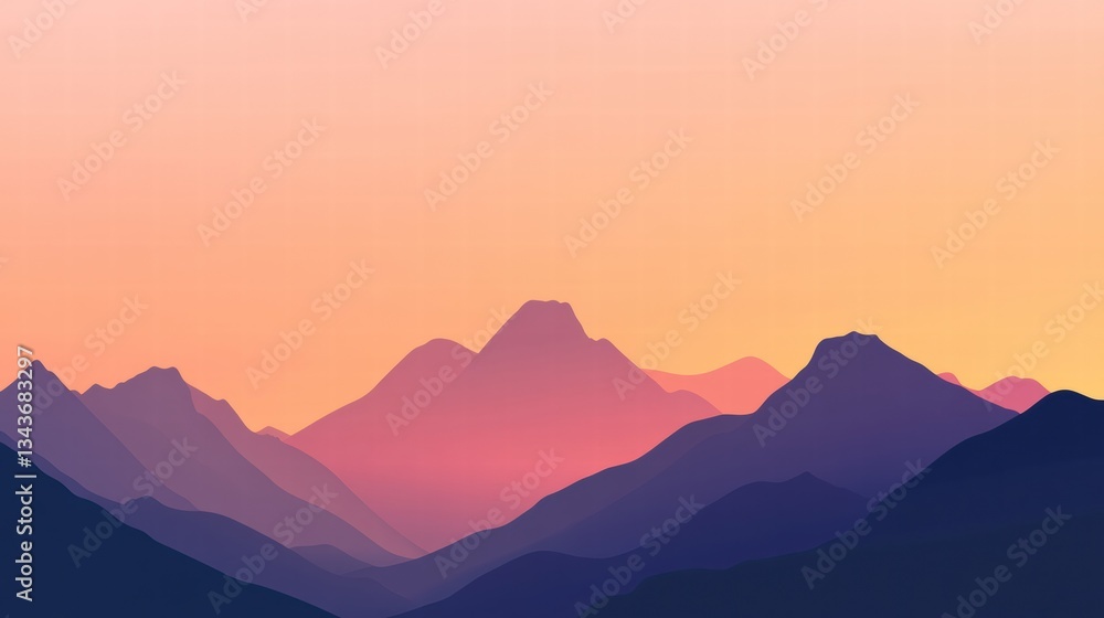 Obraz premium Serene mountain silhouette against a smooth gradient sky, perfect for calming visuals and commercial projects