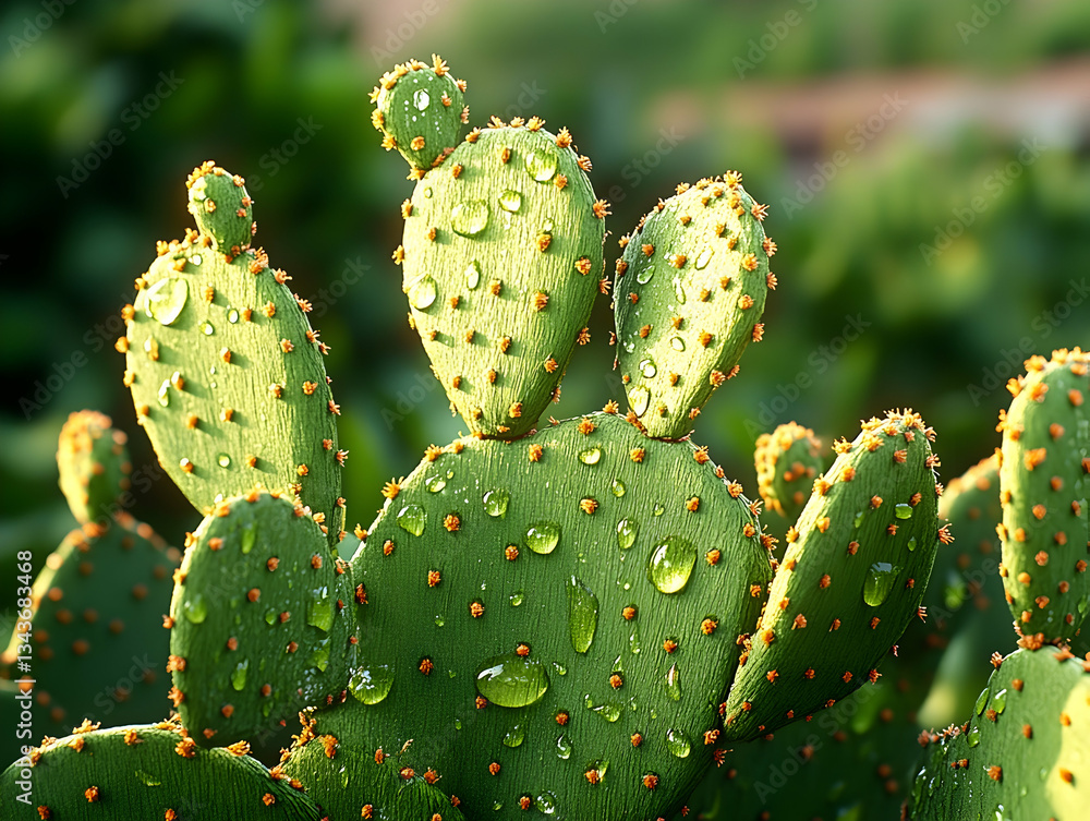 Dew-kissed cactus pads Dew-kissed cactus pads