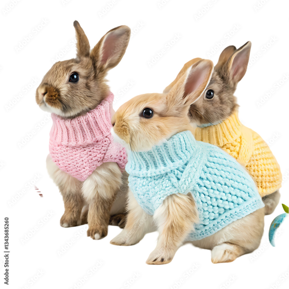 Fototapeta premium Adorable Rabbits in Knit Sweaters