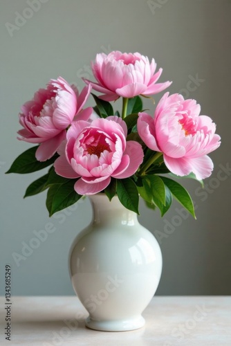 Wallpaper Mural Soft pink peonies cascade down a elegant white vase , garden, elegant, peonies Torontodigital.ca