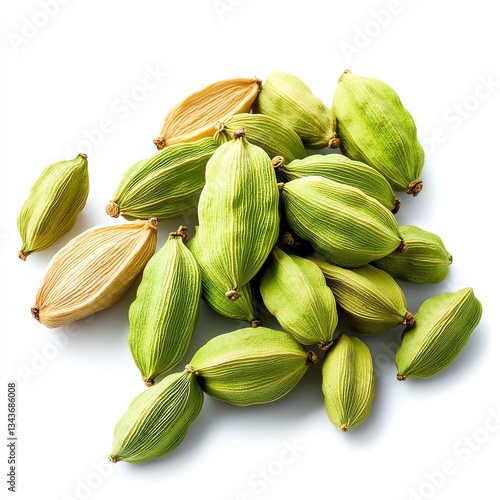 Wallpaper Mural Fresh green cardamom pods isolated on a white background for culinary use. Torontodigital.ca