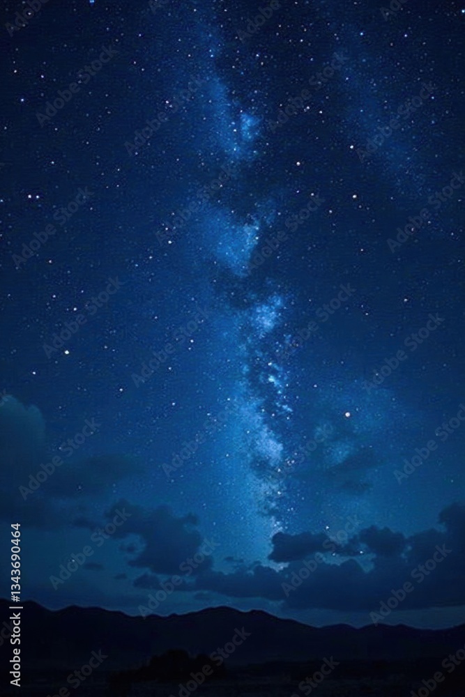 Fototapeta premium Sparkling starry night with dark blue sky and twinkling stars, twinkling lights, celestial display