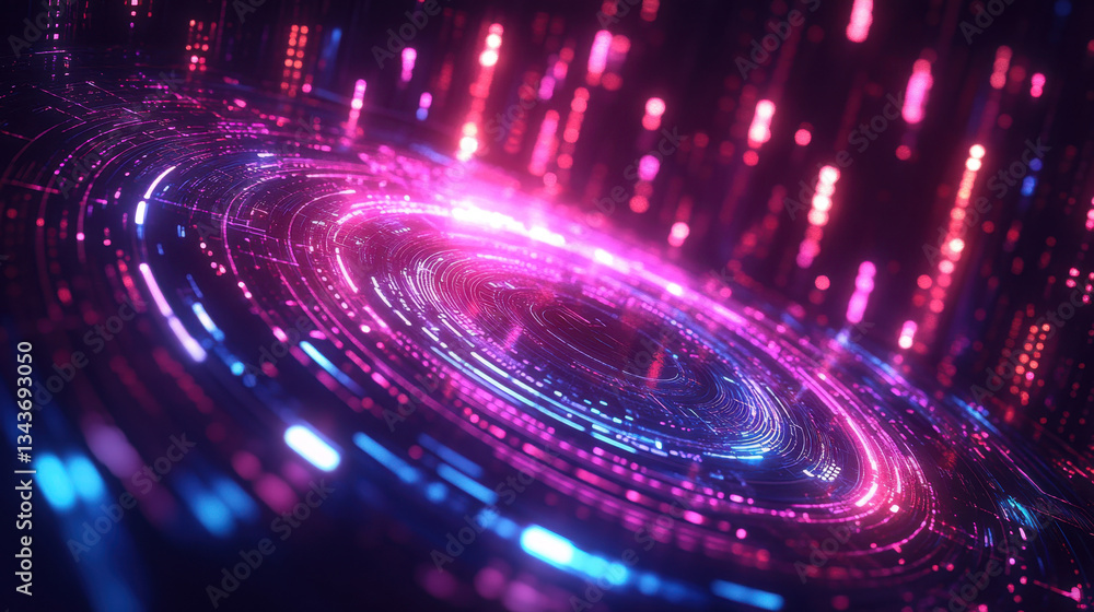 Obraz premium Abstract Neon Circle with Light Trails