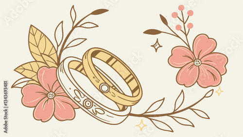 golden wedding frame with watercolor flowers