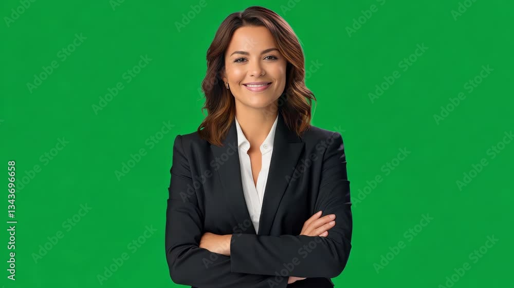 Latin business woman in suit, crossed arms isolated on green screen background. Confident businesswoman portrait Latin business woman in suit, crossed arms isolated on green screen background. Confident businesswoman portrait
