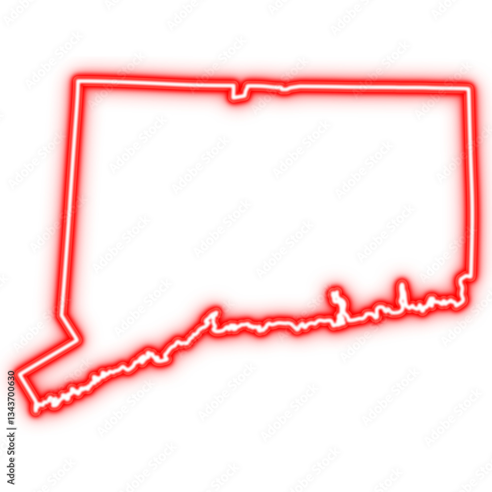 Obraz premium Neon red outline of Connecticut state map on transparent background