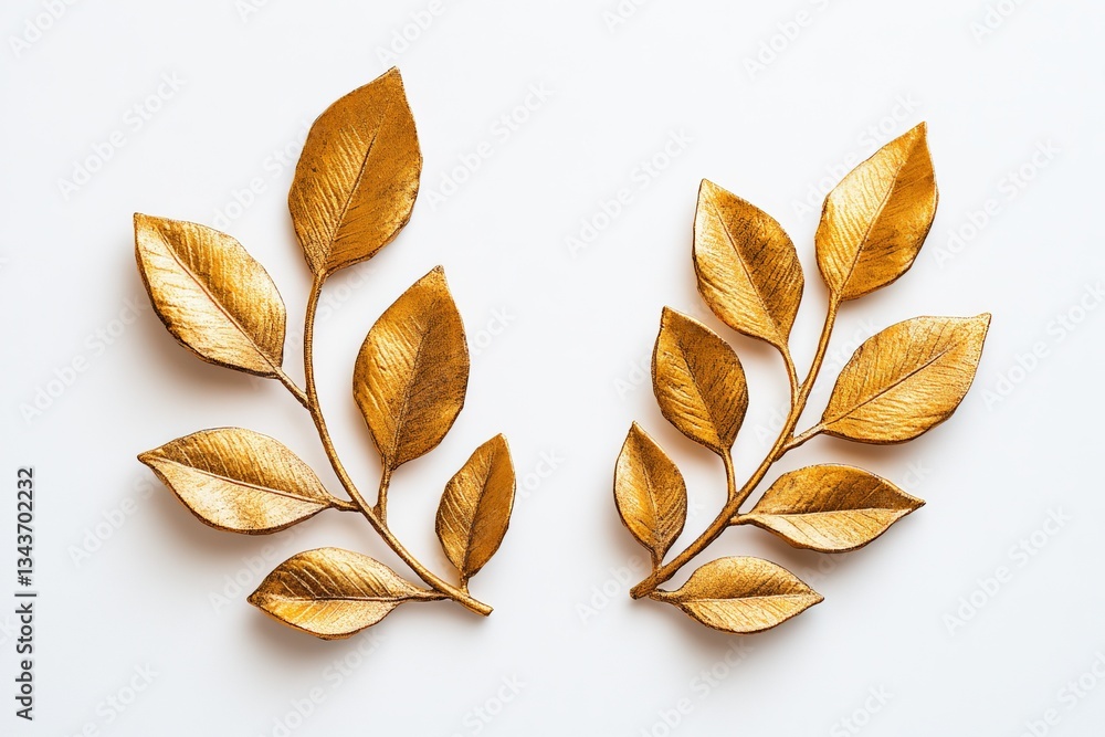 Decorative golden leaves displayed on a white background for home decor and craft projects