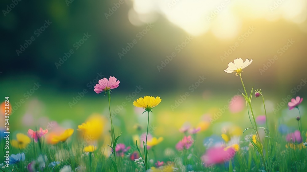 Obraz premium Vibrant Bouquet of Colorful Blossoms Surrounded by Lush Green Foliage in a Tranquil Garden Setting Evoking a Sense of Peace and Natural Beauty