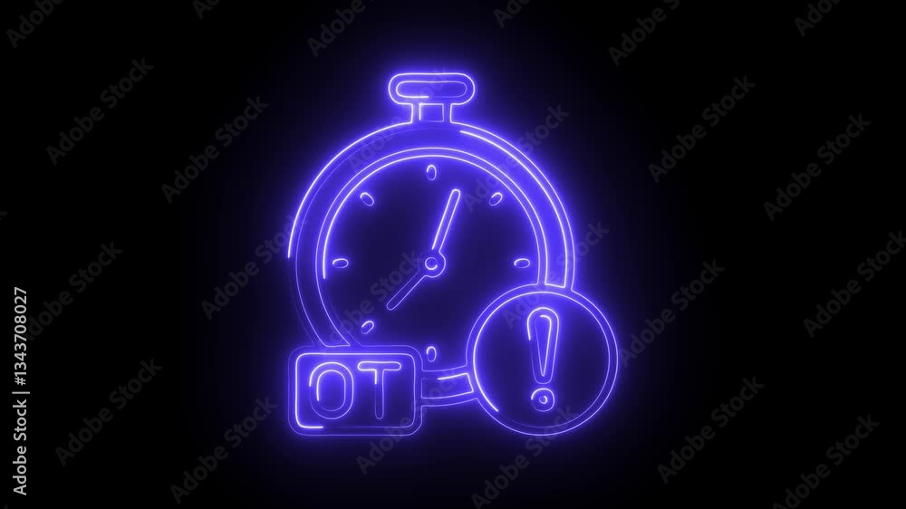 Glowing neon over time icon isolated on black background. HD Video motion graphic animation Glowing neon over time icon isolated on black background. HD Video motion graphic animation