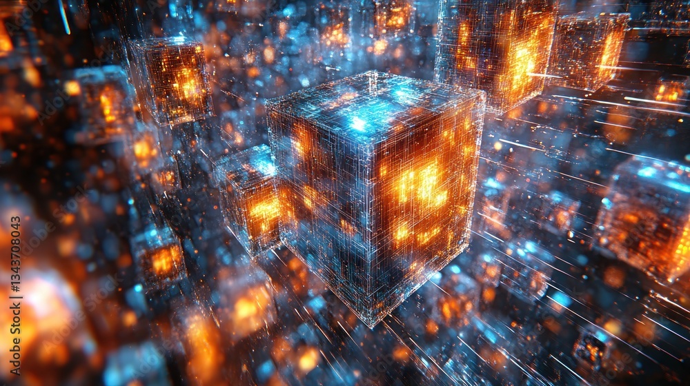 Obraz premium Abstract digital cubes, glowing energy