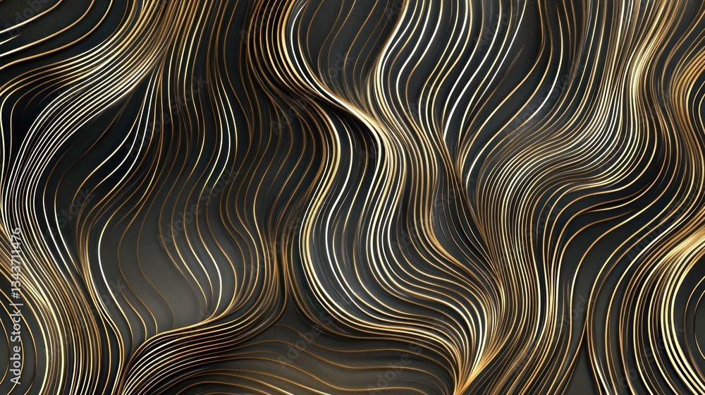 Fototapeta premium Abstract Gold and Black Wave Pattern: A Luxurious Digital Art