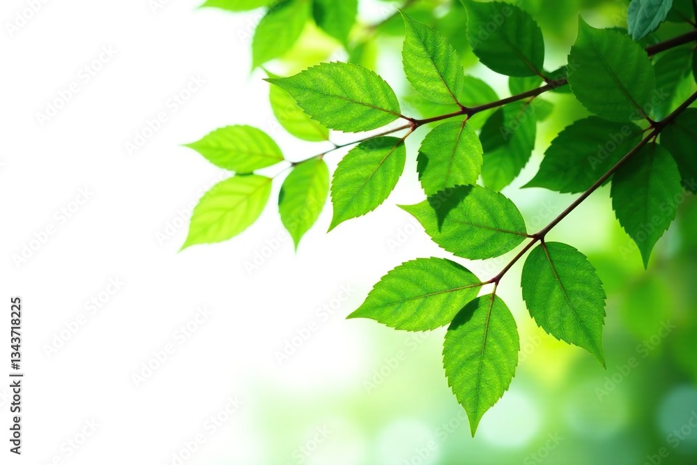 Tree branches with leaves on white background, foliage, green Tree branches with leaves on white background, foliage, green