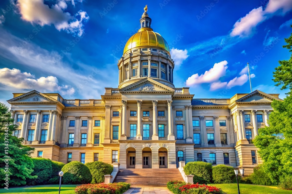 Naklejka premium Atlanta Georgia State Capitol Dome & Tholobate, Bottom Up View, Clear Sky, High Depth of Field Stock Photo
