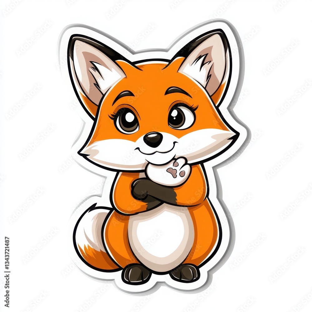 Obraz premium Cute cartoon fox holding a small bunny in its paws, white isolated background.