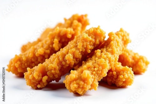 Crispy fried chicken strips on white background, junk food, simple, picture