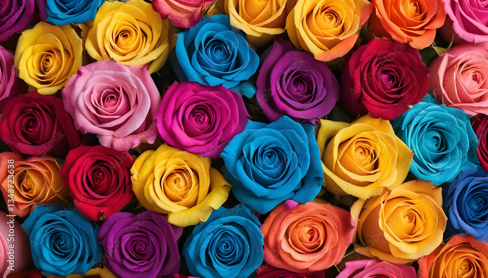 A vibrant background of colorful roses and flowers in various shades, including red, pink, and yellow, perfect for romantic occasions like Valentine's Day, weddings, and nature-inspired designs A vibrant background of colorful roses and flowers in various shades, including red, pink, and yellow, perfect for romantic occasions like Valentine's Day, weddings, and nature-inspired designs