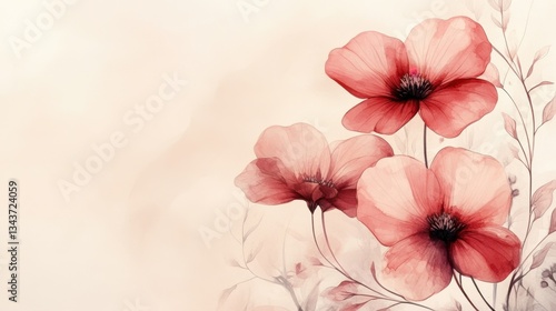 Serene watercolor daisies in light champagne and dusty rose hues, elegantly framing wedding announcement text.