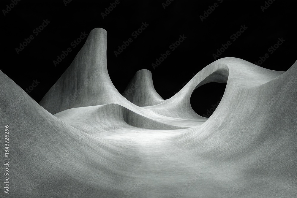 Abstract landscape, sculpted forms, monochrome