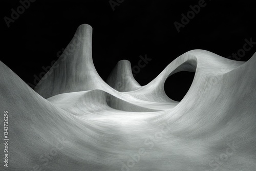 Abstract landscape, sculpted forms, monochrome