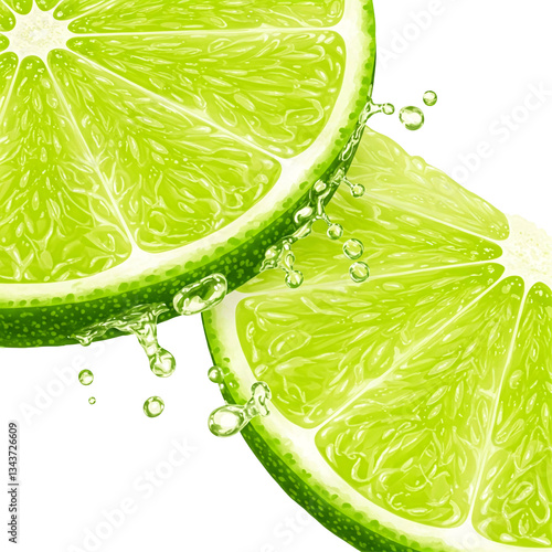 Hyper-Realistic Juicy Lime Slices Macro Photography in 4K - Isolated on Transparent Background