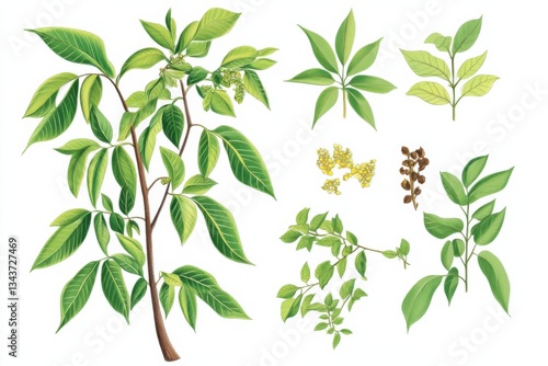 Wallpaper Mural Illustration showcasing various parts of Azadirachta indica plant with detailed features and characteristics Torontodigital.ca