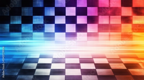 Pop art checkered racing flag on stylish metallic background. Sports background. 
