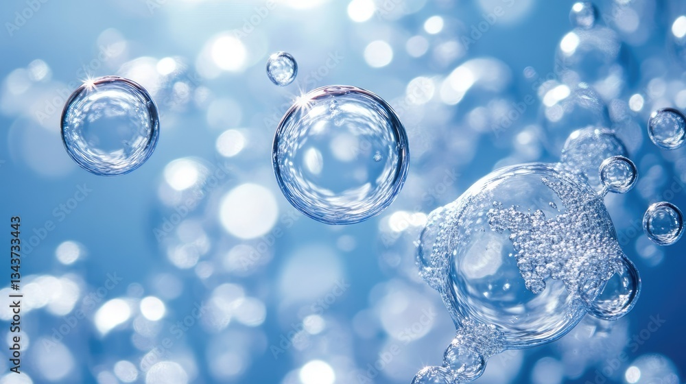 Bubbles floating gracefully in clear blue water, capturing light and creating a serene underwater ambiance Bubbles floating gracefully in clear blue water, capturing light and creating a serene underwater ambiance