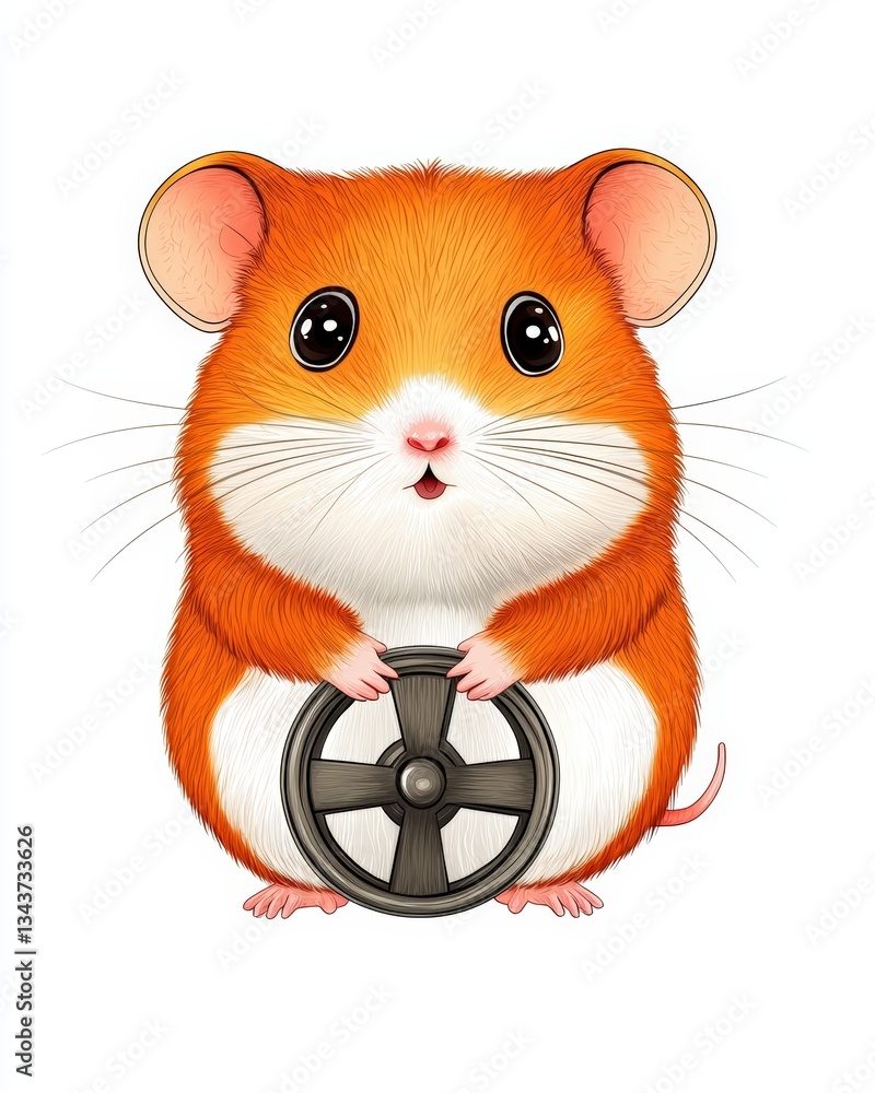 Obraz premium Cute cartoon hamster holding a steering wheel, ready for an adventure! Perfect for children's illustrations and playful designs.
