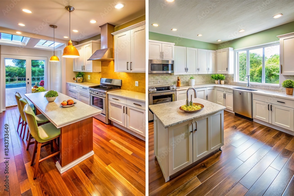 Fototapeta premium Before & After Kitchen Renovation: Stunning Cabinet & Countertop Upgrade