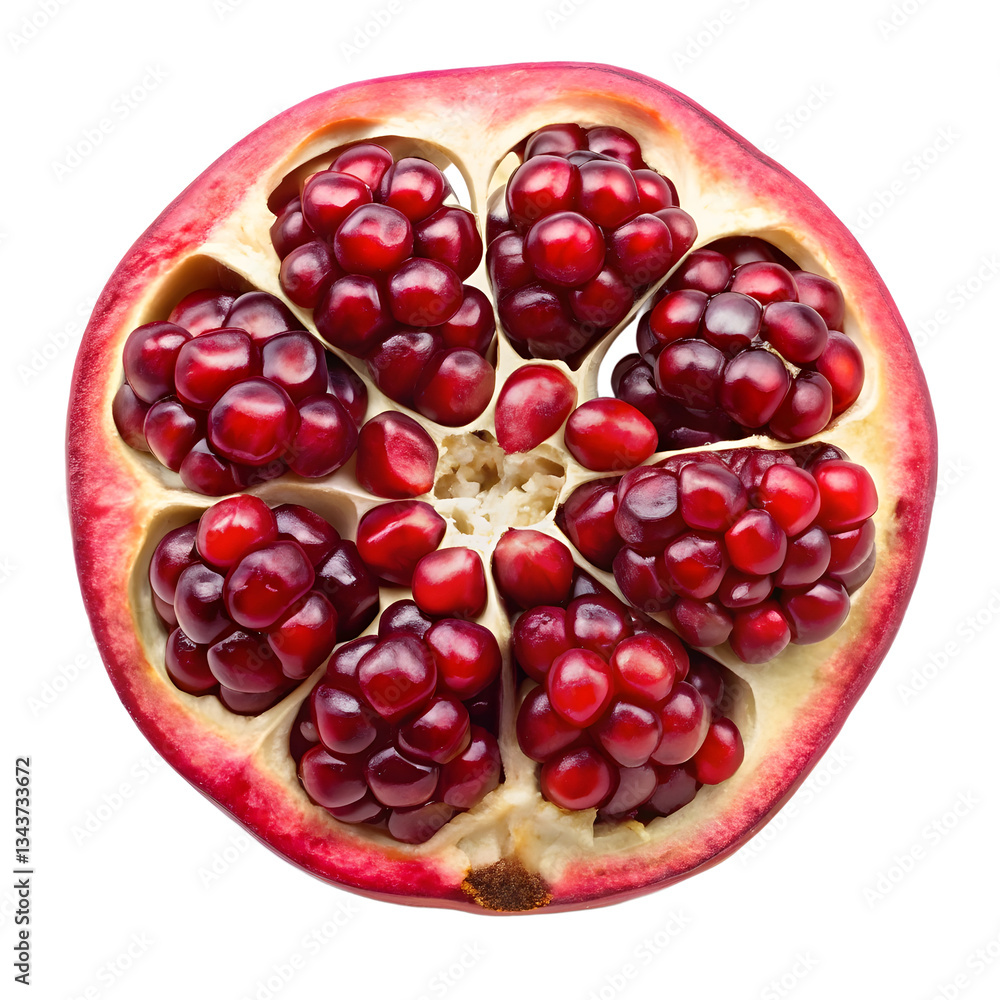 Captivating Close-Up of a Pomegranate Half Exhibiting Jewel-Like Arils Captivating Close-Up of a Pomegranate Half Exhibiting Jewel-Like Arils