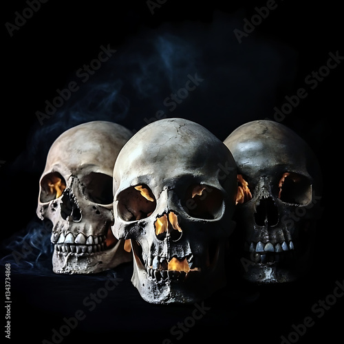 Human skulls on black background
