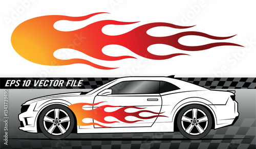 Tribal fire flame race car body side vinyl sticker vector eps art image file. Burning tires and flames sport car decal. Side speed decoration for cars, auto, truck, boat, suv, motorcycle.