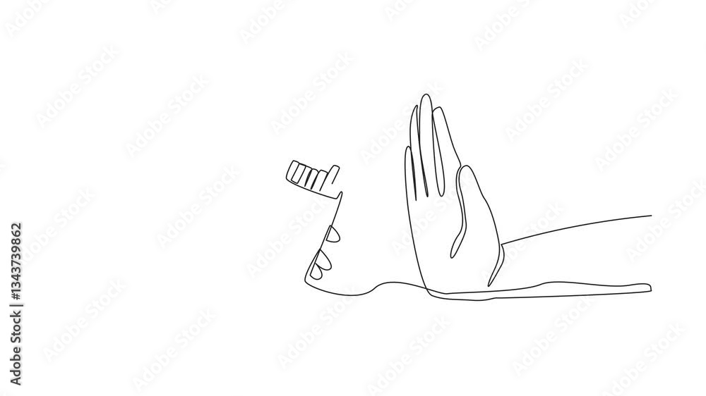 Self drawing animation of single continuous line drawing one hand holds a cigarette pack and the other hand is raised as if in a stop gesture. Reject useless offers. Stop smoking. Full length animated Self drawing animation of single continuous line drawing one hand holds a cigarette pack and the other hand is raised as if in a stop gesture. Reject useless offers. Stop smoking. Full length animated
