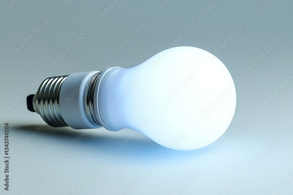 Innovative LED light bulb on a neutral background illuminating the space with a soft glow Innovative LED light bulb on a neutral background illuminating the space with a soft glow