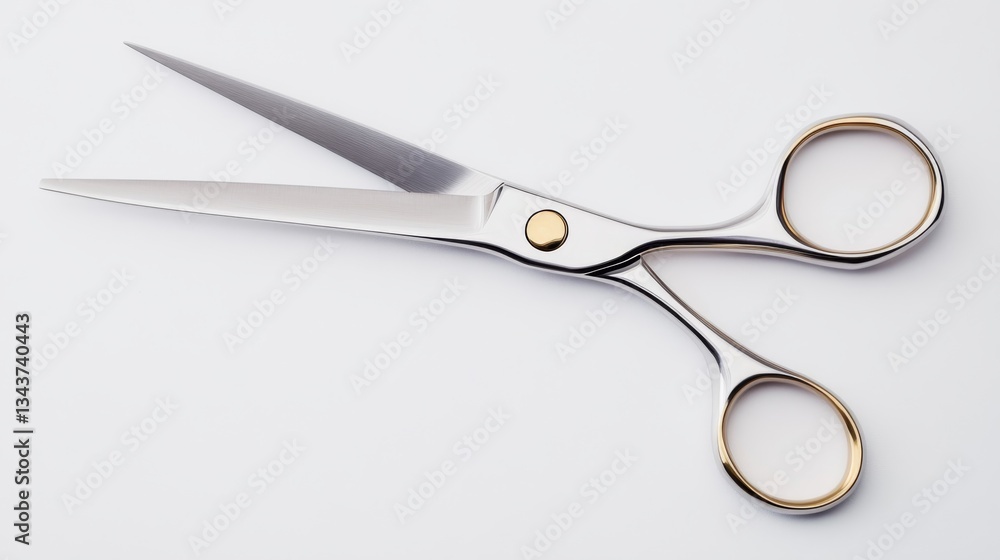 High-Angle Close-up of Silver Hairdressing Scissors, White Background, Professional Hair Cutting Tools hairdressing shears, salon tools High-Angle Close-up of Silver Hairdressing Scissors, White Background, Professional Hair Cutting Tools hairdressing shears, salon tools