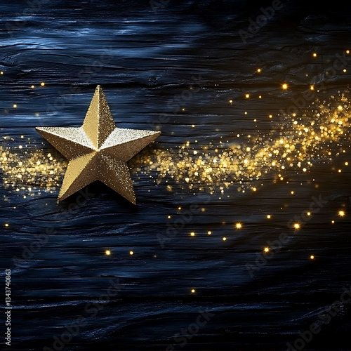 A shimmering gold star surrounded by twinkling lights, set against a soft, glowing background, creating a dreamy and festive holiday atmosphere. .
