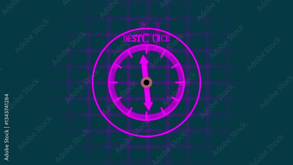 BEST CHOICE text or word with a gauge arrow on a compass, representing guidance and direction animation on black background. BEST CHOICE text or word with a gauge arrow on a compass, representing guidance and direction animation on black background.