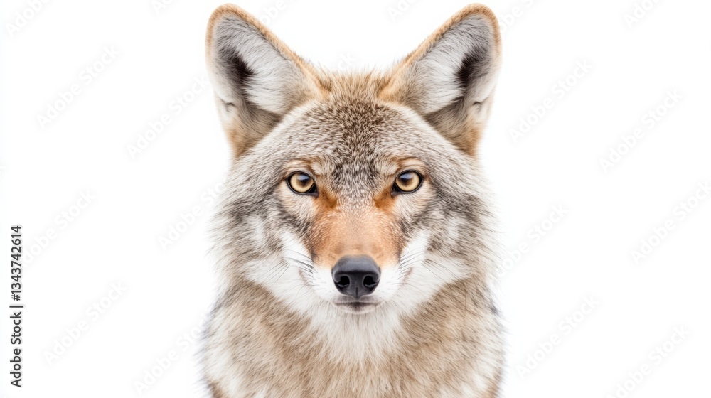 Coyote Portrait Close-up, Headshot Composition, Wild Canine, White Background, Animal Photography Coyote, Canid Coyote Portrait Close-up, Headshot Composition, Wild Canine, White Background, Animal Photography Coyote, Canid