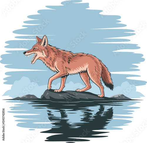 Cute cartoon coyote sitting isolated on white background