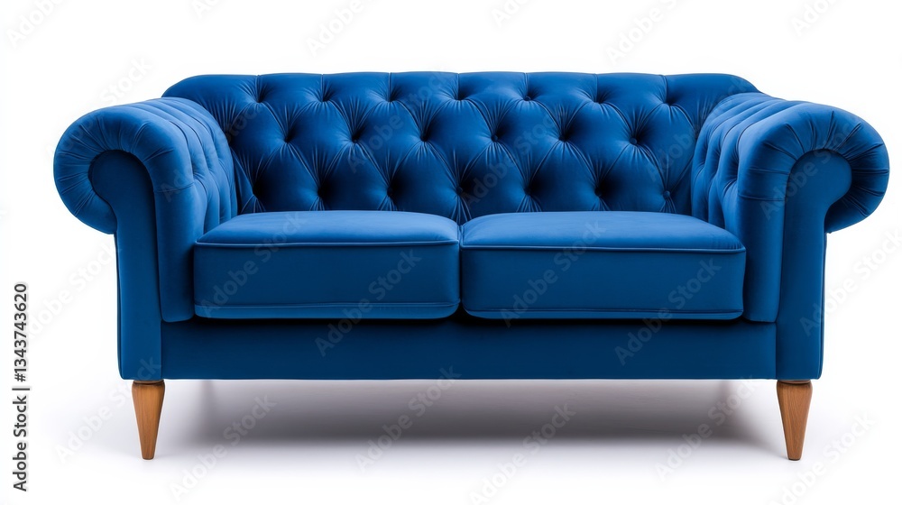 Obraz premium Blue Velvet Chesterfield Sofa Studio Shot, Button Tufted, Rolled Arms, Luxury Furniture Luxury Furniture, Sofa Design