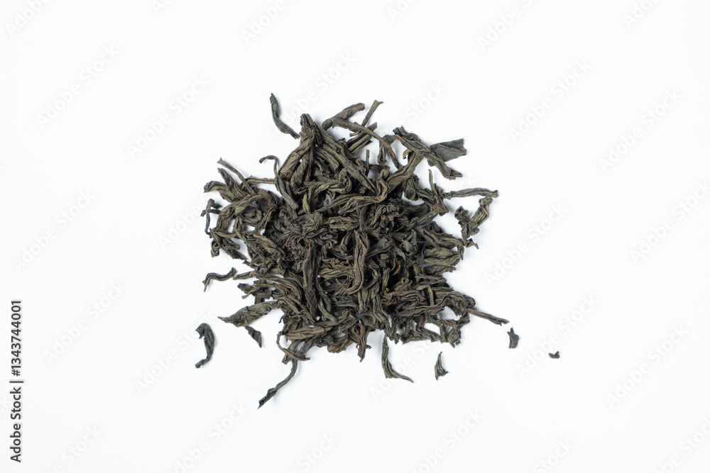Fototapeta premium Whole Leaf Black Tea Top View on White Background