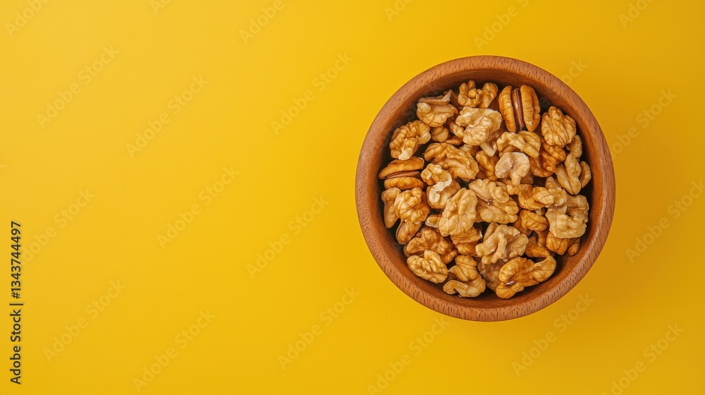 Walnut kernel halves, in a wooden bowl. Close-up, from above on colored background. Healthy eating Walnut concept. Super foods with copy space. Walnut kernel halves, in a wooden bowl. Close-up, from above on colored background. Healthy eating Walnut concept. Super foods with copy space.
