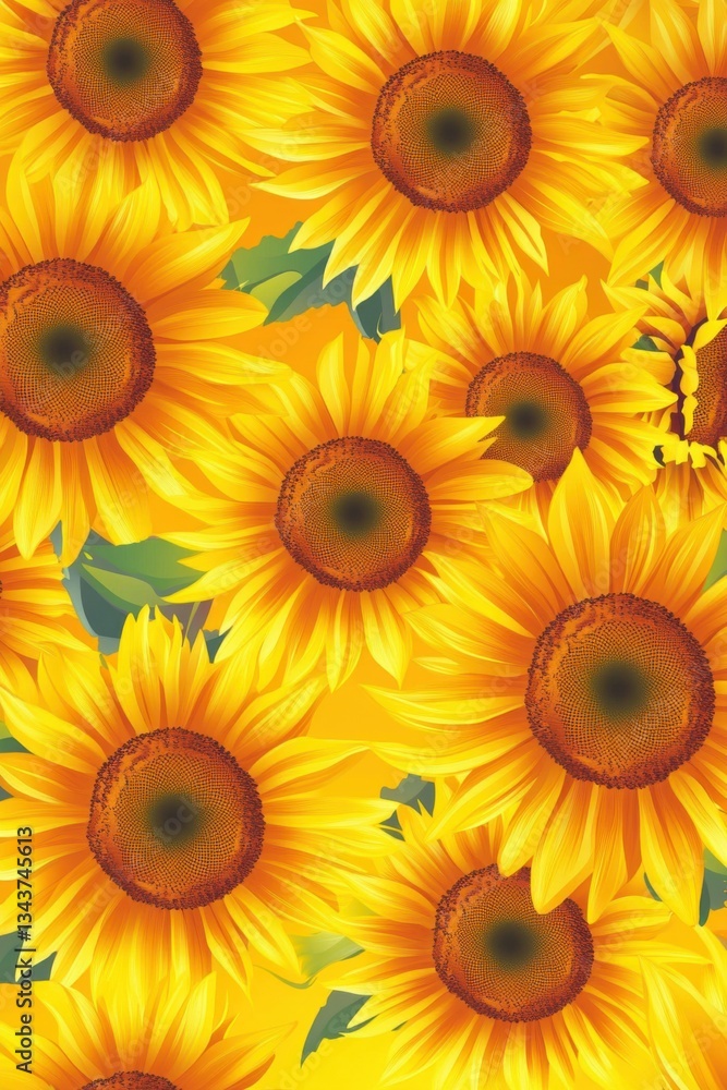 Fototapeta premium Vibrant sunflowers in a golden field under warm sunlight stretching to the horizon